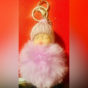 Baby Fluffy Pom Keychain Purse Clip Accessory, NEW